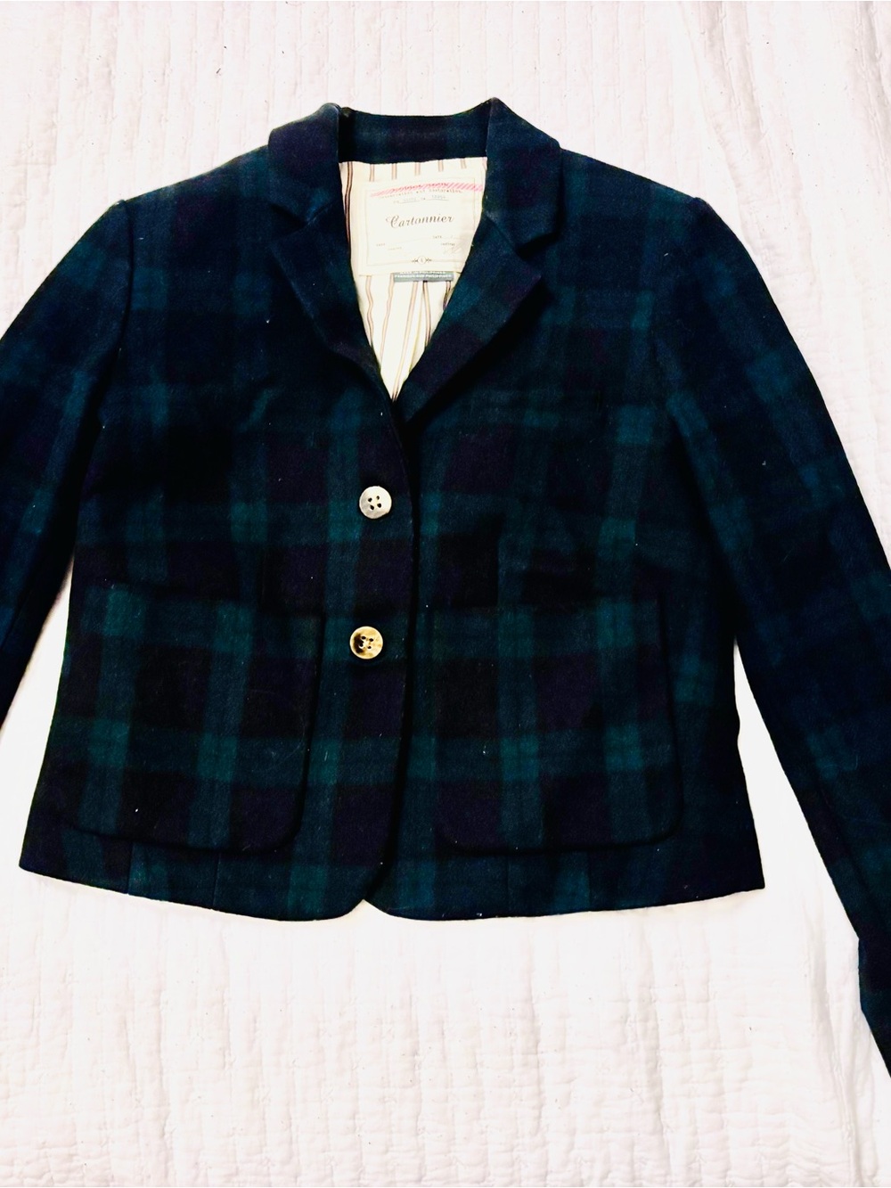 Anthropologie Blackwatch Plaid Blazer Jacket - Green/Black